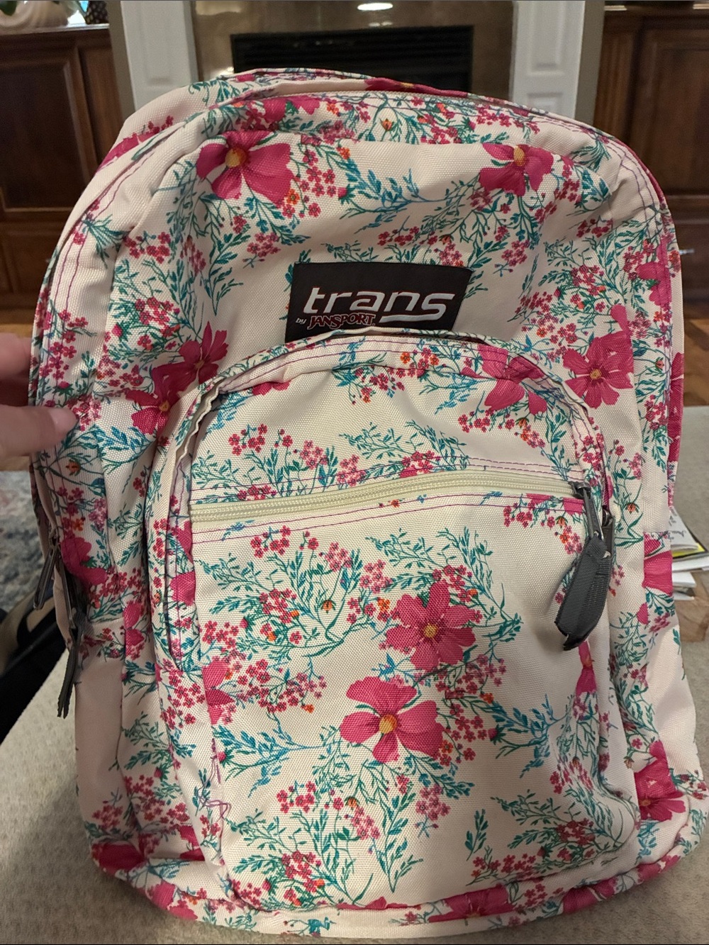 Jansport Floral Pink and Cream Trans Backpack